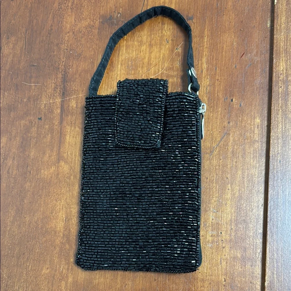 Black Beaded Elegant Formal Phone Crossbody Bag